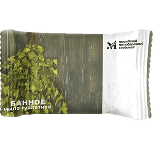 Мыло кусковое 200 г туалетное "Банное" в цвет. оберт. флоупак марки Ординарное ММК