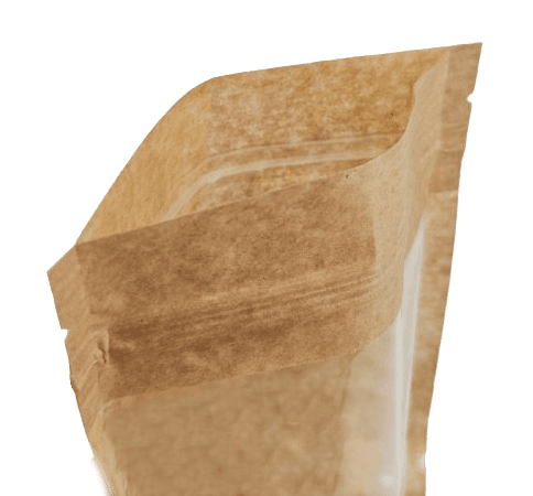 Пакет Дой-пак 110*185 "30+30" мм бумажный с окошком крафт 70мм