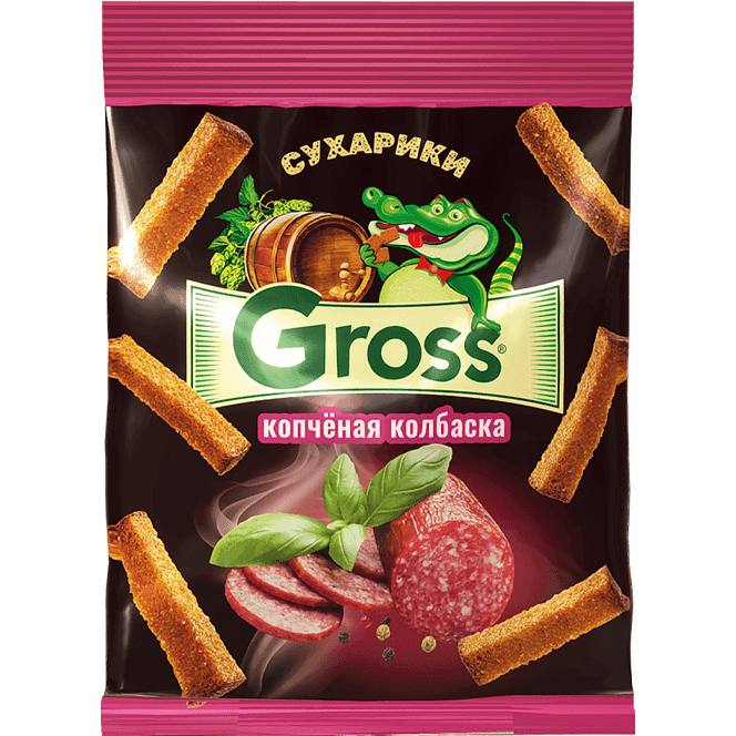 Сухарики Gross 40 гр., Копченая колбаска Сухарики Gross 40 гр., Копченая колбаска