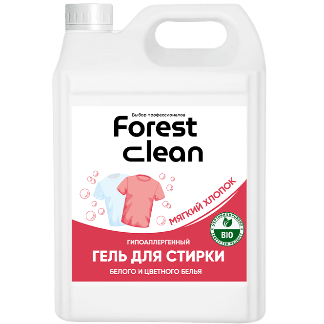 Гель для стирки белья 5 л "FOREST clean" канистра ЕВРО концентрат, Мягкий хлопок Гель для стирки белья 5 л "FOREST clean" канистра ЕВРО концентрат, Мягкий хлопок